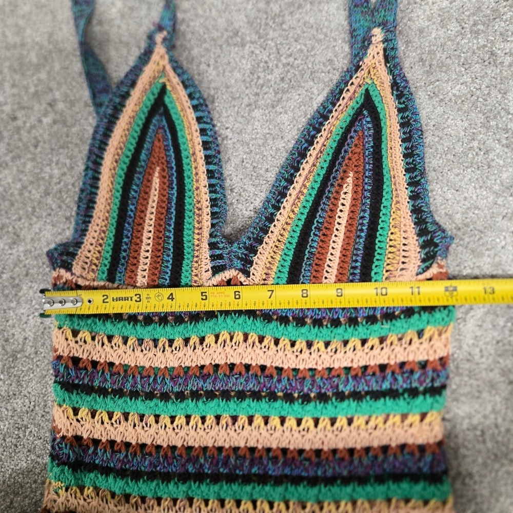 Zara Multi Color Striped Crochet Knit V-Neck Maxi Dress Boho Summer Beach Size S - Picture 4 of 10